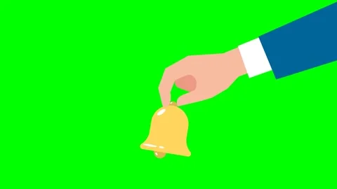 Man notifies about event. Gold bell in man’s hand shakes to warn of schedule Stock Footage 285717488