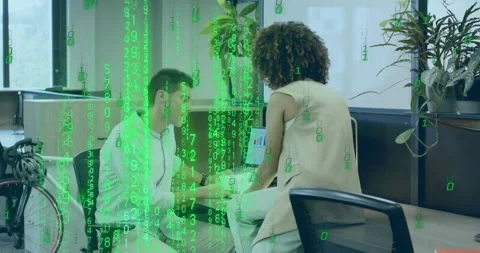 Man noting figures sparking code drift, woman bringing finance charts reviewing Stock Footage 314906754