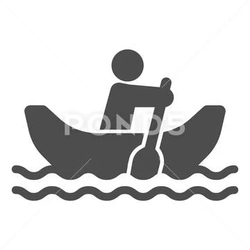 Man with oar in boat on water solid icon, waterpark concept, Rowing ...