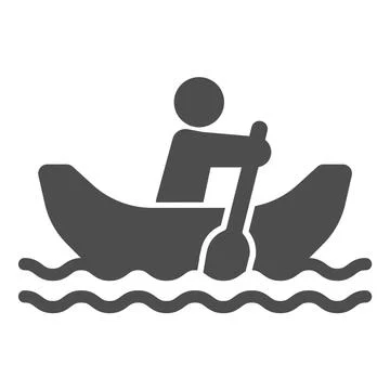 Man with oar in boat on water solid icon, waterpark concept, Rowing Boat sign on Stock Illustration