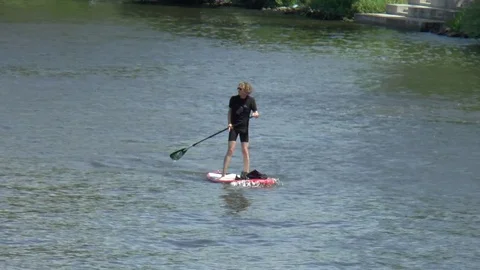 Man with Oar on a Paddleboard Stock-Footage 83084292