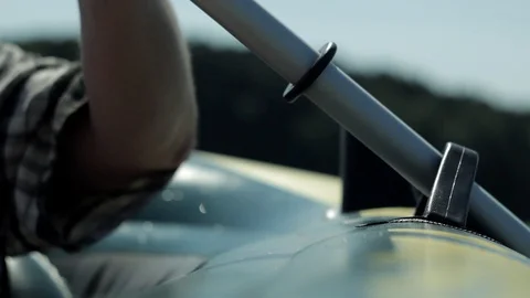 Man on oars, close-up of hands and oars Stock Footage 114133907