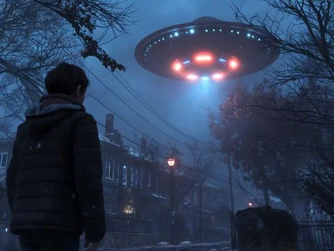 The man observes a flying saucer Stock Illustration