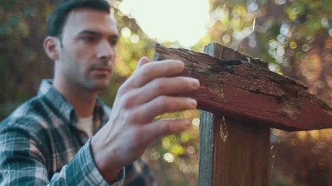 Man Observes Red Sign Stock Footage 81491956