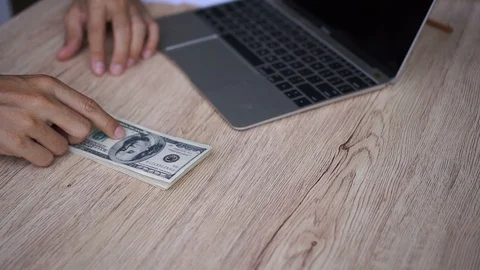 Man offering batch of hundred dollar bills. Hands close up. Refusal to receiv 스톡 동영상 90136876