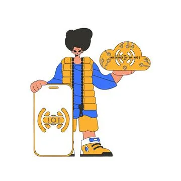 Man offering cloud storage and IoT using a server. 스톡 일러스트