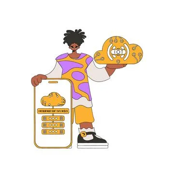 Man offering server for cloud storage and Internet of Things. イラスト素材