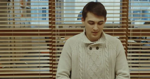 The man in the office close up at the interview Stock-Footage 64164125