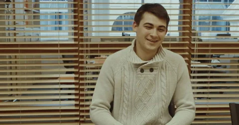 The man in the office close up at the interview Video stock 64165053