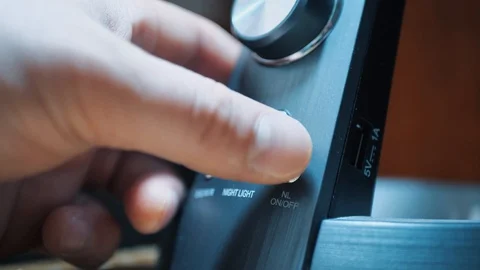 Man in the Office Open the Light Pushing the Desk Lamp ON Button Stock Footage 128196610
