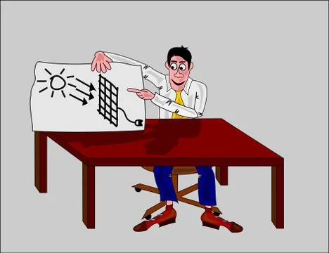Man in office with solar panel Stock Illustration