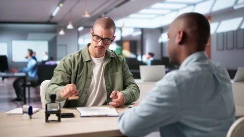 Man At Office Stamping Important Property Document Stock Footage 335878801