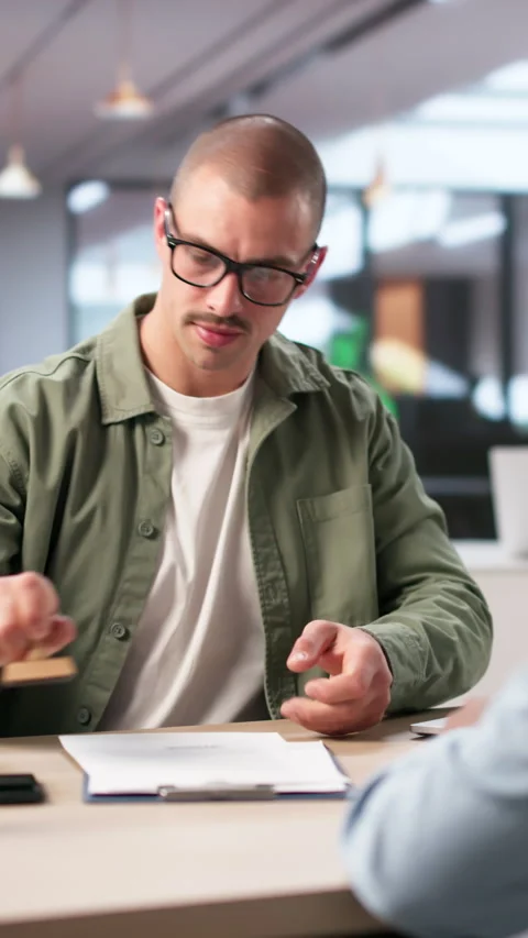 Man At Office Stamping Important Property Document Stock Footage 335879156