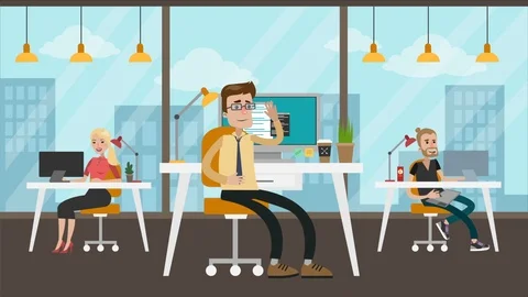 Man at office thinking about food. Stock Footage 86673615