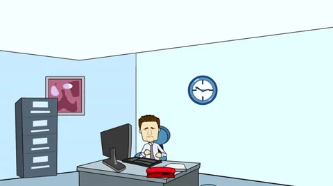 Man in Office Typing (Cartoon) Stock Footage 33894639