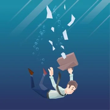 Man in office wear goes down under water Stock Illustration