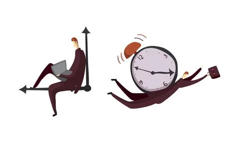 Man Office Worker and Clock as Time Management and Workload Deadline Pressure 스톡 일러스트