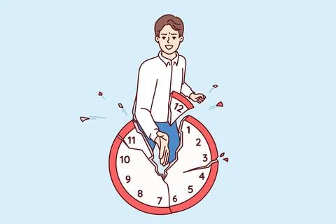 Man office worker breaks watch refusing to comply with strict deadlines and Stock Illustration