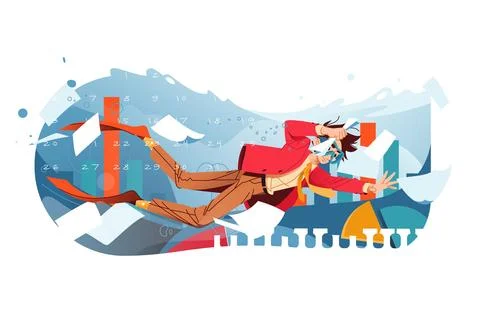 Man office worker diving underwater like diver Stock Illustration