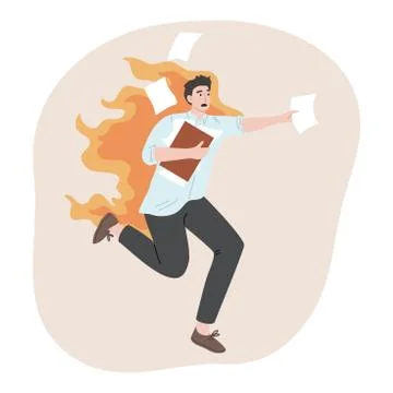 Man office worker with documents burning with lack of time in deadline Stock Illustration