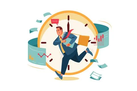 Man office worker multitasking. Businessman busy, job stress, Ilustração Stock