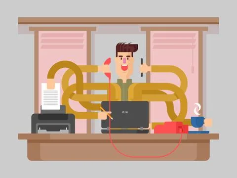 Man office worker multitasking イラスト素材