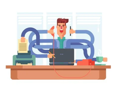 Man office worker multitasking Illustrazione stock