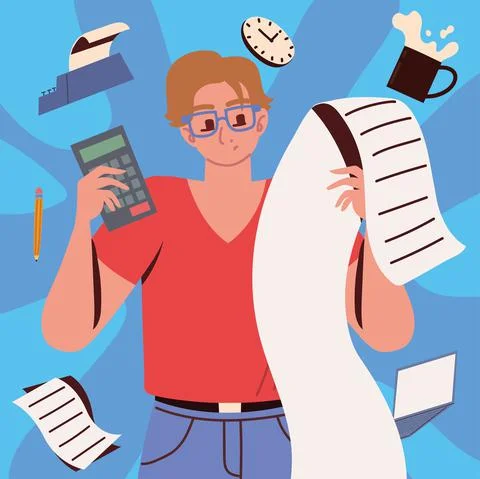 Man office worker multitasking イラスト素材