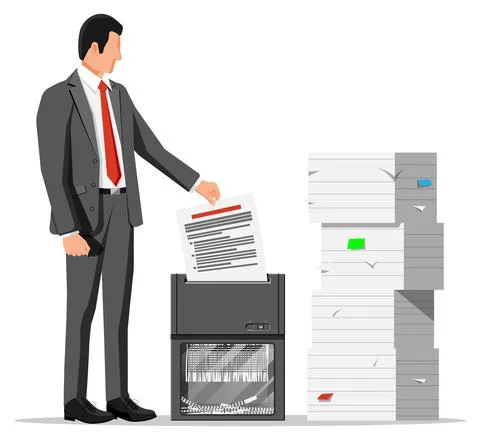 Man Office Worker Shredding Documents. Stock Illustration