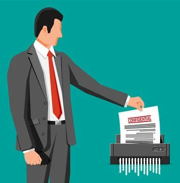 Man Office Worker Shredding Documents. Stock Illustration