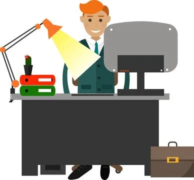 Man office worker at worktable vector icon isolated on white Illustrazione stock