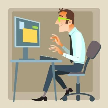Man office working computer Stock Illustration