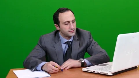 Man in Office Working Green Screen Stock Footage 83735029
