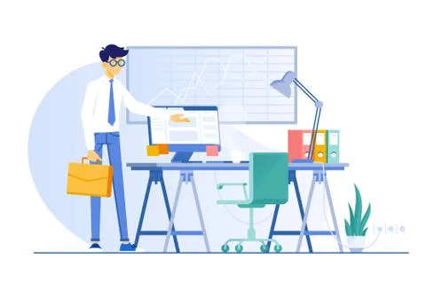 Man in office workplace for managers, IT, business. Stock Illustration