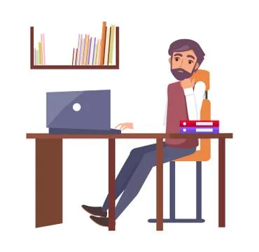 Man in Office Workplace Typing Computer Dreaming Stock Illustration