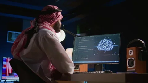 Man in office writing complex code Video stock 254525977