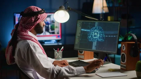 Man in office writing complex code Video stock 255571996