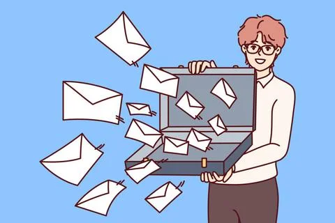 Man öffnet Fall mit Briefen symbolisieren Mailing-Listen und Business-Bena.. Stock Photos