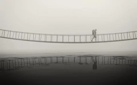 Man on an old bridge Stock Illustration