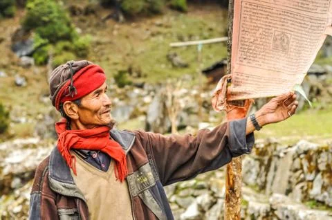 Man with old document in Nepal Stock Photos