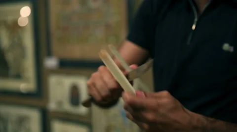 Man with old tools making traditional papyrus Vídeos de archivo 30904158
