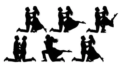 Man on One Knee Dance Pose Silhouette Set Stock Illustration