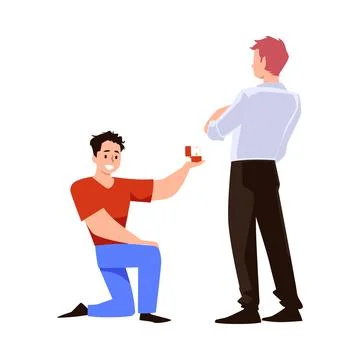 Man on one knee proposing to his boyfriend, flat vector illustration isolated on Stock Illustration