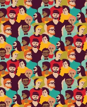 Man only crowd big group color seamless pattern Stock Illustration