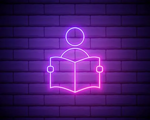 A man with an open book icon. Elements of Books and magazines in neon style i 库存插图