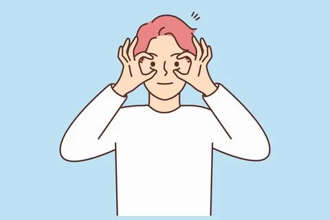 Man open eyes with hands イラスト素材