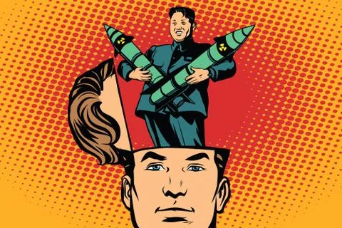 Man with an open head Kim Jong UN the leader of North Korea Stock Illustration