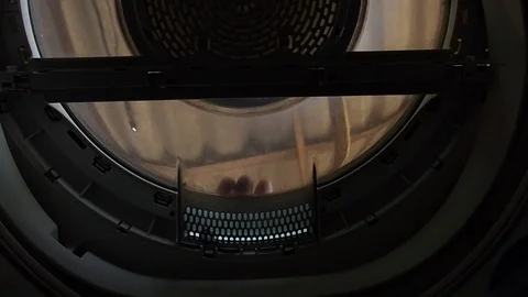 A man open the lid of washing machine. bottom view, worm's eye view Stock Footage 89694808