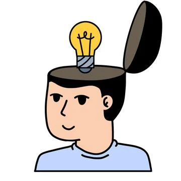 Man with open mind. Concept of idea, knowledge and learning. Light bulb in em Stock Illustration