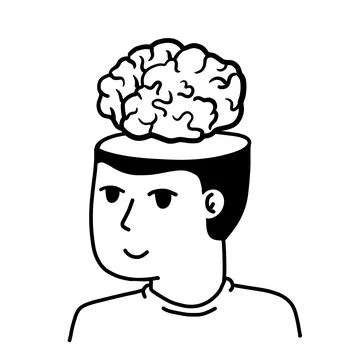 Man with open mind. Concept of knowledge and learning. Brain in empty head. P Stock Illustration